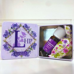 Small lavender and lavandin light metal box open